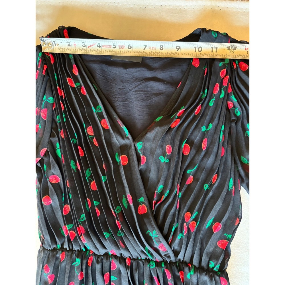 The Kooples Paris Preppy Cherry Print Pleated Asymmetric Dress Midi Size 0 - Picture 8 of 9